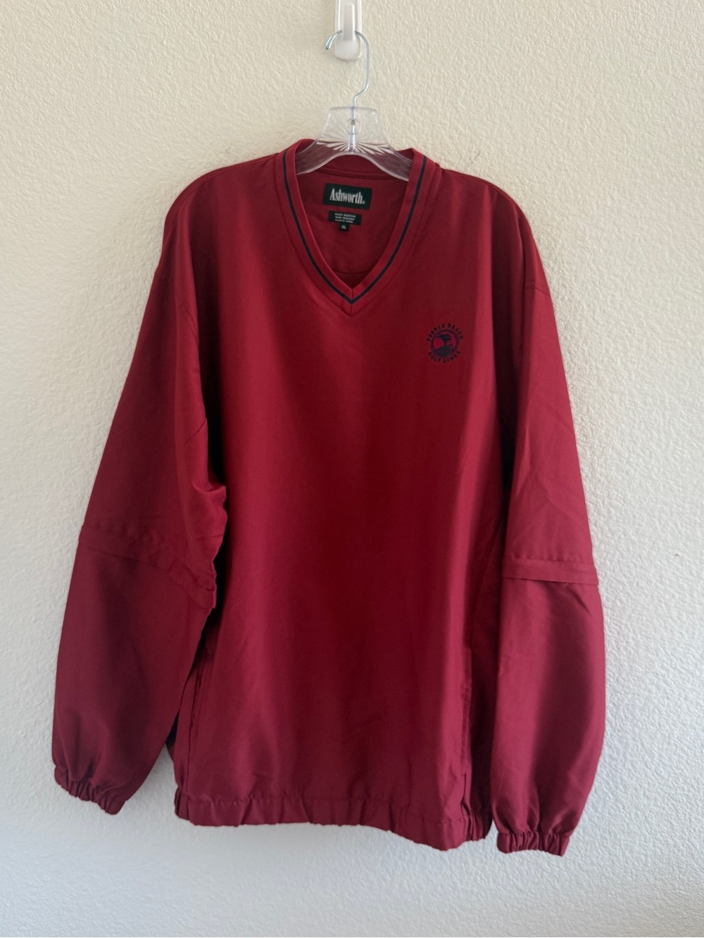 Vintage Golf Ashworth Men's Burgundy V-Neck Pullover Windbreaker- Pebble Beach